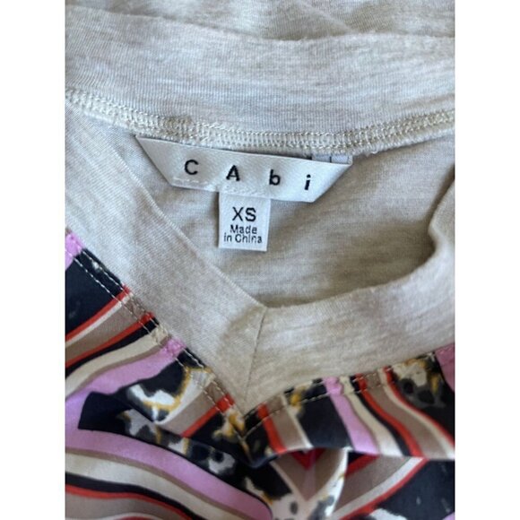 Cabi Tribal Tee Aztec Silk Panel Cream V-neck Tee Size XS Boho Scarf #768 - Picture 8 of 9